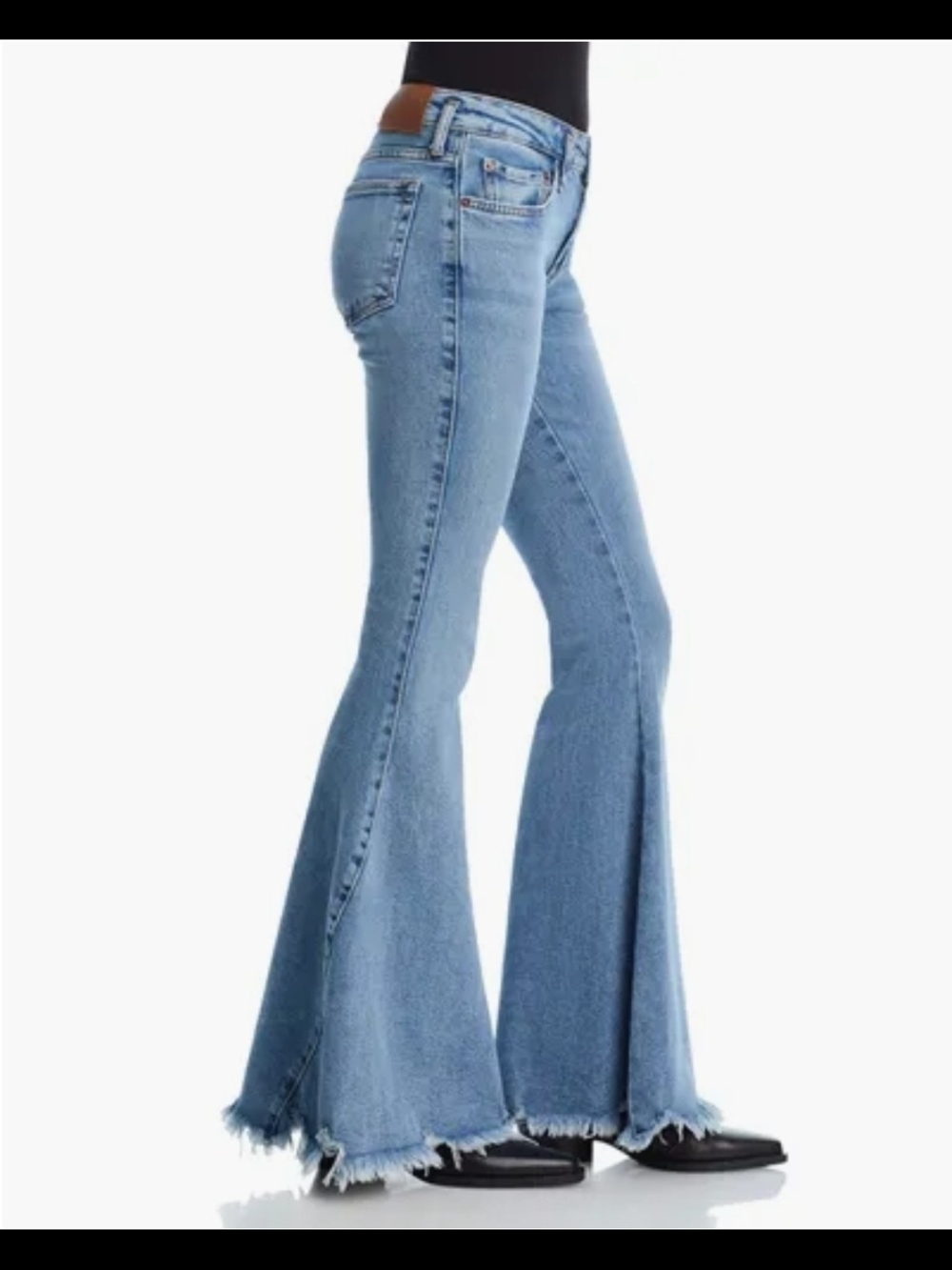 NEW! Free People Emre Low Rise Flare Jeans Poppy Blue Distressed Frayed Hem 24